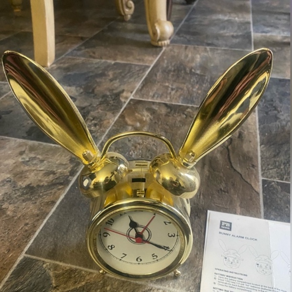 New- Pottery Barn Gold Bunny Clock